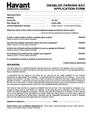 Fillable Online DISABLED PARKING BAY APPLICATION FORM - Borough of ...