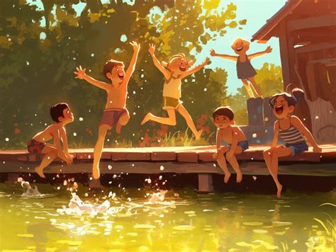 Group children playing pond water Photos - Download Free High-Quality ...