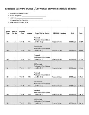 Fillable Online Agency I/DD Medicaid Waiver Services Schedule of Rates ...