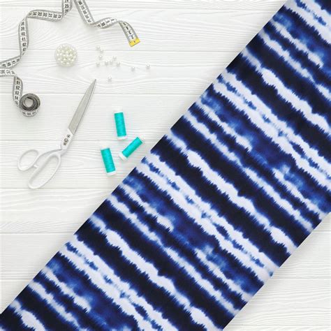 Navy Blue And White Leheriya Pattern Digital Print Silk Crepe Fabric ...