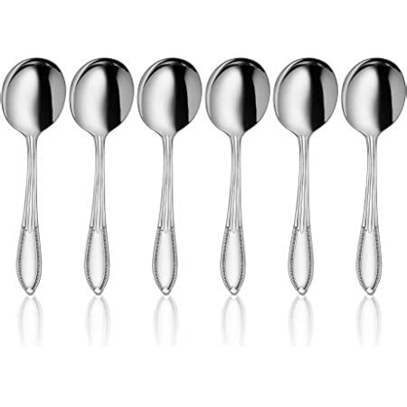 Buy Hiware 6-Piece Soup Spoons, Round Stainless Steel Bouillon Spoons ...
