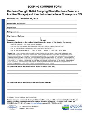 Fillable Online usbr SCOPING COMMENT FORM Kachess Drought Relief ...