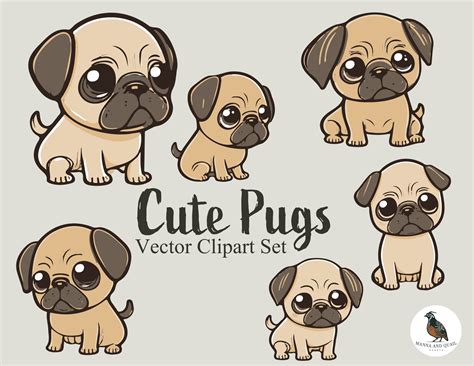 Cute Pugs Clipart | PNG Ai Svg Clipart Sheets | Pug SVG Clipart | Cute ...