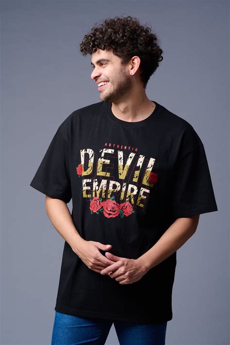 Devil Empire Printed Black Oversized T-Shirt for Men by Go Devil