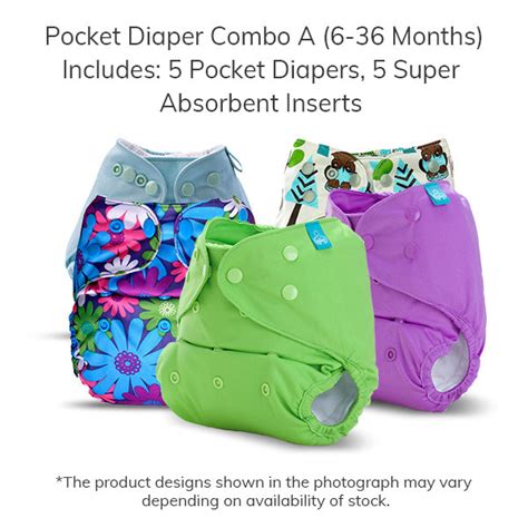Pocket Diaper Combo A (13-36 Months) 5 Piece Pack with 5 Super Absorbe ...