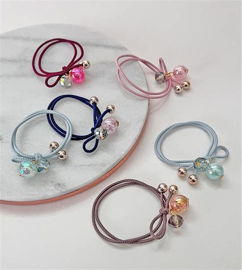 12 Luminescent Bead & Pearl Elastic Hair Ties Beaded Hair Ties Cute ...