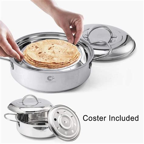 Buy CROWN CRAFT Silver Stainless Steel Roti Server Casserole With Lid ...