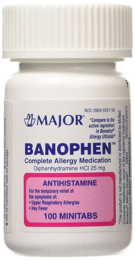 Major Banophen Diphenhydramine Hydrochloride Mini Tablets, 25 mg, 100 Count HSA/FSA Eligible ...