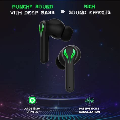 pTron Bassbuds Jade Gaming True Wireless Headphone with Deep Bass, Dua ...