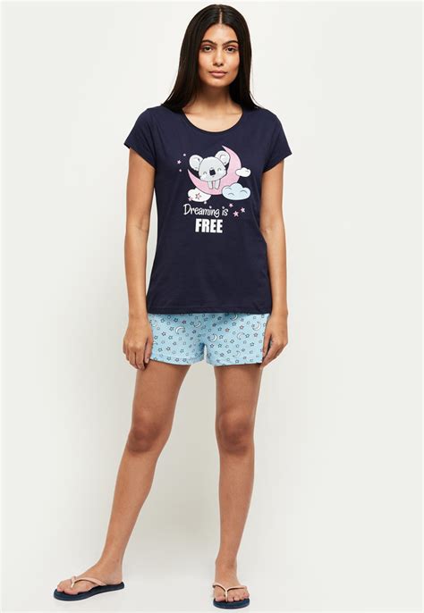 Buy Women Printed Lounge T-shirt with Shorts Online at just Rs. 649.0 ...