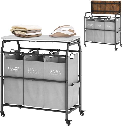 Amazon.com: Hoctieon 3 Section Laundry Sorter Cart with Ironing Board ...
