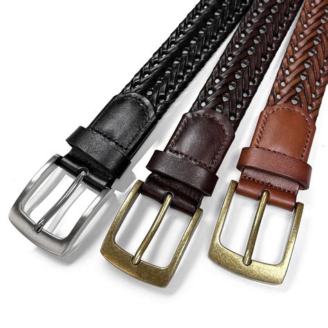 Men's Braided Belt Genuine Leather Woven Casual Dress Belt 1-3/8"(35mm ...