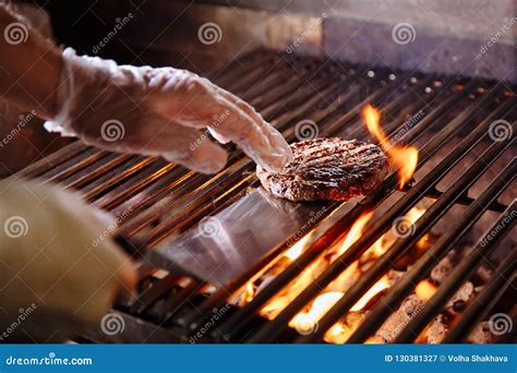 Chef Making Burger. Beef or Pork Meat Barbecue Burgers for Hamburger ...