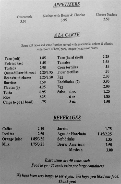 Menu at El Padrino restaurant, Sacramento