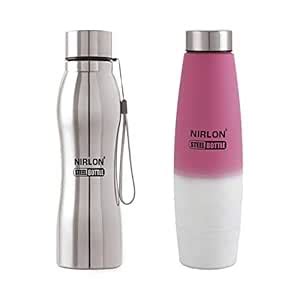 Buy NIRLON STYLISH PINK AND WHITE COLOUR WATER BOTTLE WITH STEEL BOTTLE ...