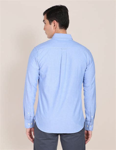 Men Blue Button-down Collar Solid Casual Shirt – U.S. Polo Assn. India