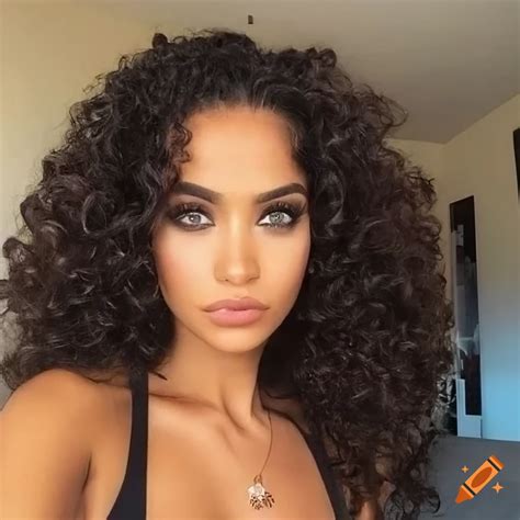 Mirror selfie of an attractive woman with curly hair