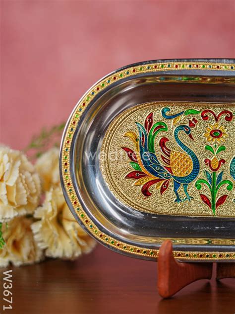 Meenakari Oval Plate 10 inch - W3671 – Wedtree