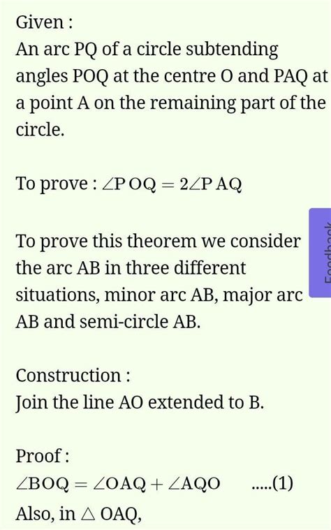 Prove that the angle subtended by an arc at the centre is double the ...