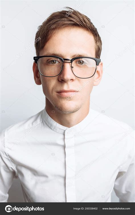 Portrait Young Attractive Guy Glasses White Shirt Isolated White ...