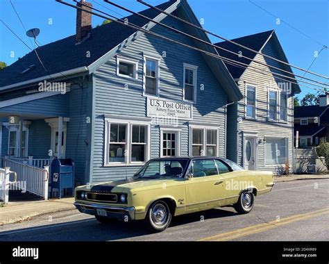 Post Office, Street Scene with Yellow Car, Kittery Point, Maine, USA ...