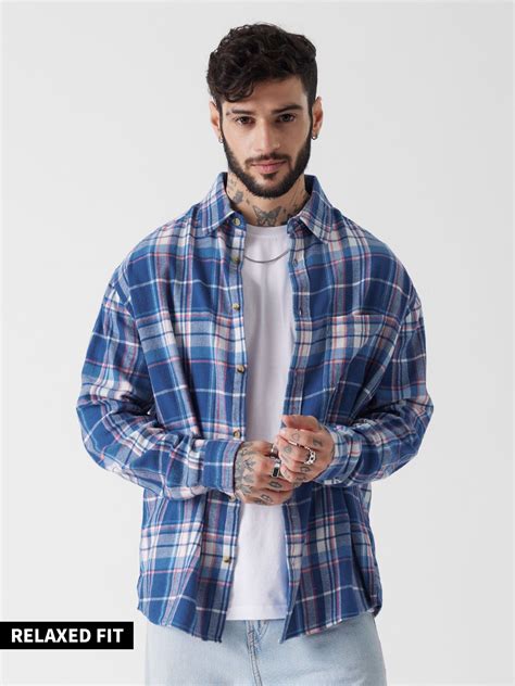 Buy Plaid: Blue Pink and White Men Utility Shirt Online