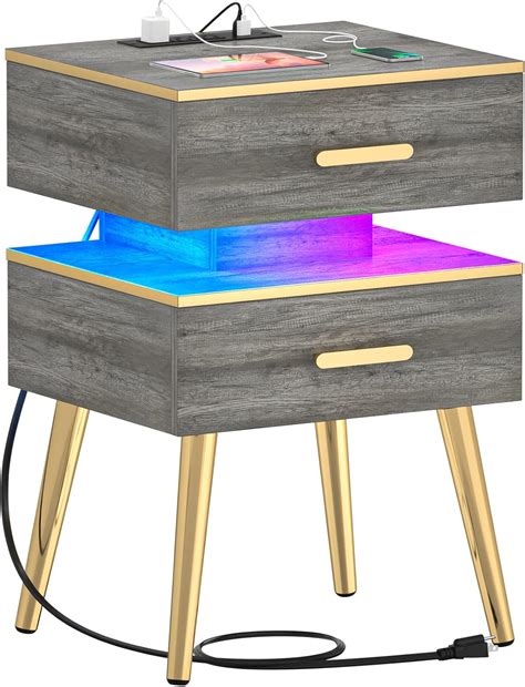Amazon.com: Cyclysio 28.5'' Tall Nightstand with Led Light, RGB LED Night Stand with Charging ...
