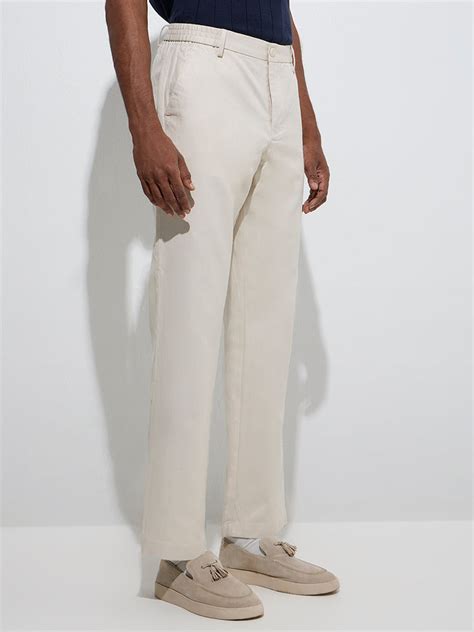 Buy Ascot Beige Relaxed-Fit Mid-Rise Cotton-Blend Chinos from Westside