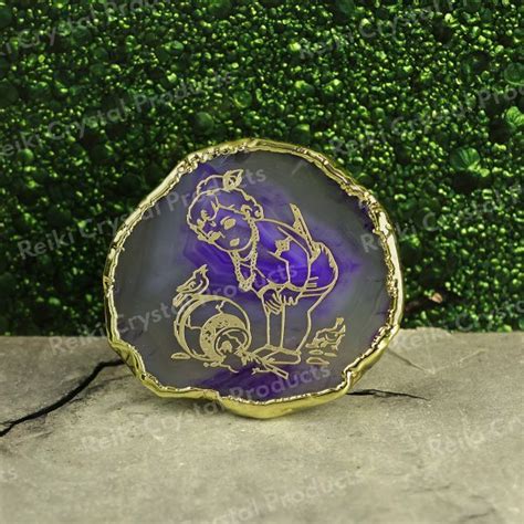 Crystal Stone Agate Krishna with Matki Sileces & Coaster for Table Dec ...