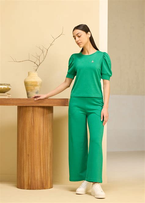 Soft Terry Wide Leg Pants in Emerald | Comfortable Lounge Pants | ALONGE