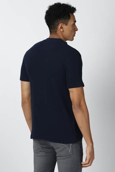Buy Men Navy Solid Stylized Neck T-shirt Online - 683374 | Van Heusen