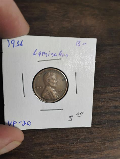 1936 LINCOLN WHEAT CENT VF-20 LAMINATION ON OBVERSE ERROR COIN - For ...