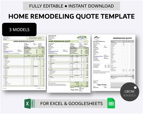 Printable Home Remodeling Quote Template | Construction Price Quotation ...
