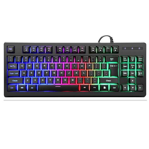 RGB Gaming Keyboard USB Wired,87 Keys Rainbow Game Keyboard,Variable ...