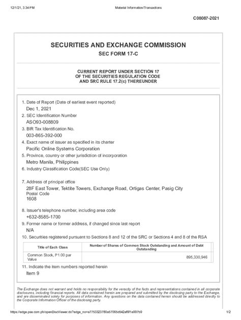 Fillable Online Current Report Under Section 17 of the Securities ...