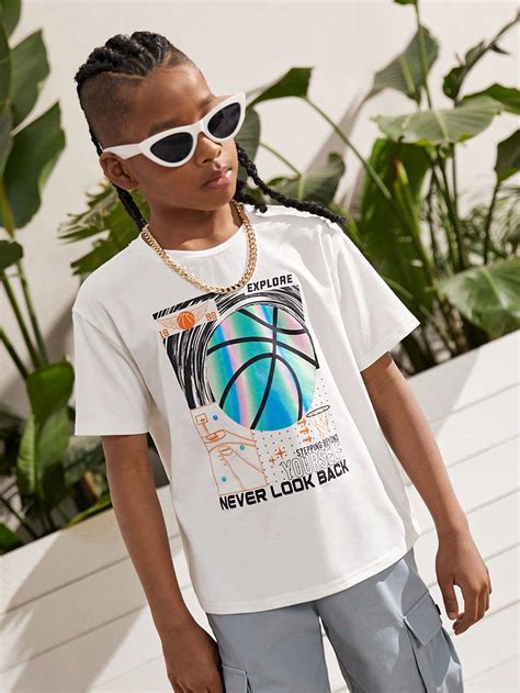 SHEIN Boys Basketball & Letter Graphic Tee | Boys t shirts, Boy tees ...