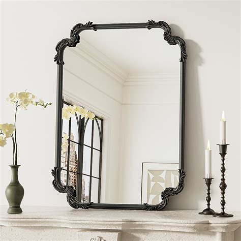 TETOTE 55x36 Inch Decorative Mirror Rectangle Engraved Black Framed ...