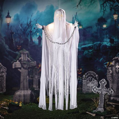 25 1/2" x 5 Ft. Hanging Light-Up White Grim Reaper Animated Prop ...