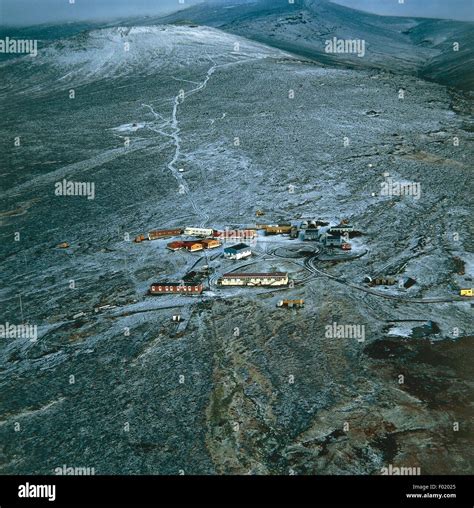 Aerial view of scientific research base Alfred-Faure, Ile de la ...