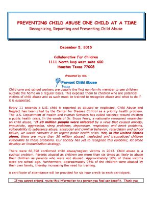 Fillable Online CHILD ABUSE amp NEGLECT - Collaborative for Children ...