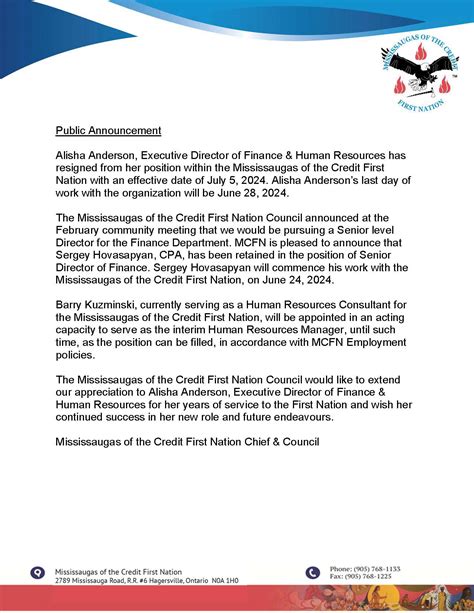 Human Resources and Senior Financial Officer announcement ...