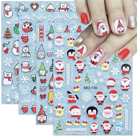 Amazon.com: Christmas Nail Art Stickers 5D Self-Adhesive Snowflake Nail ...