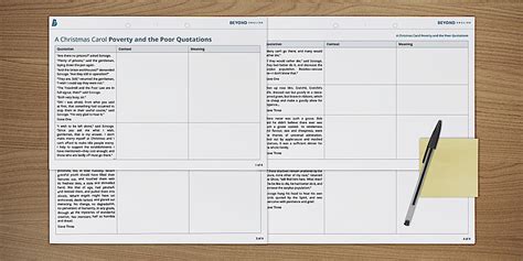 GCSE A Christmas Carol Quotes Revision Sheet Poverty and the Poor