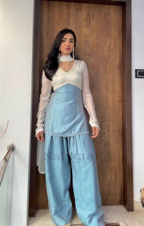 Snow White Salwaar Suit Set by Salwaar Tameez | Ice blue and white ...