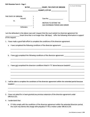 Fillable Online Diversion Form 6: Motion To Extend The DUII Diversion ...