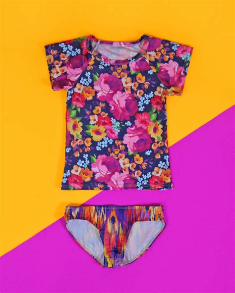 Roses and Floral Swimsuit - Rash Guard Swim Suit - Shirt Swim Suit - F ...