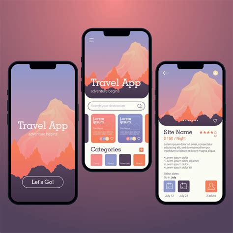Colored travel mobile app ui mockup template Vector 18861087 Vector Art ...