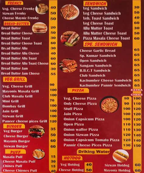Menu of S Kumar Sandwich, Amroli, Surat