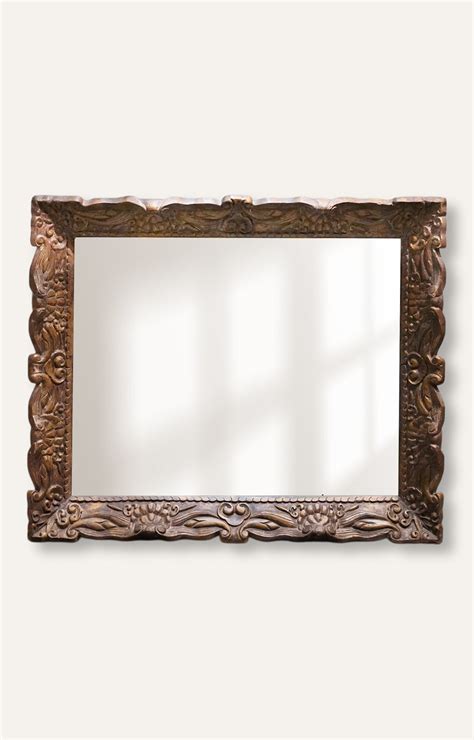 Brown Wood Frame Rectangle Wall Mirror