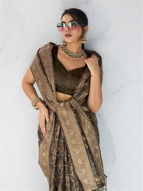 Buy Poly Silk Woven Floral Digital Printed Saree With Woven Jacquard ...